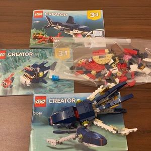 LEGO Creator 3in1 Deep Sea Creatures 31088 a Shark, Squid, Angler Fish, and Crab